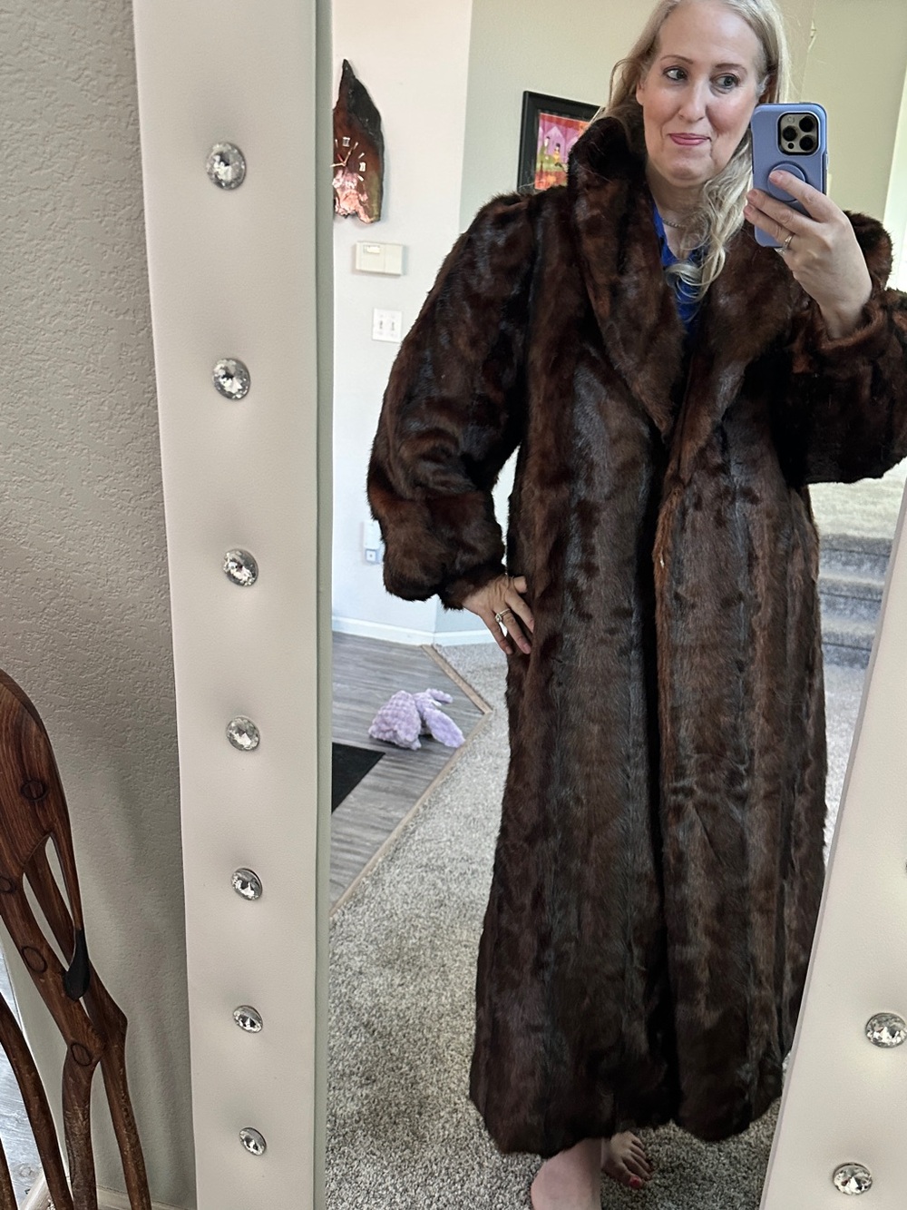 Naked Wardrobe Faux Mink Long Coat Chocolate Brown Oversized NWOT Sz L - Picture 2 of 6